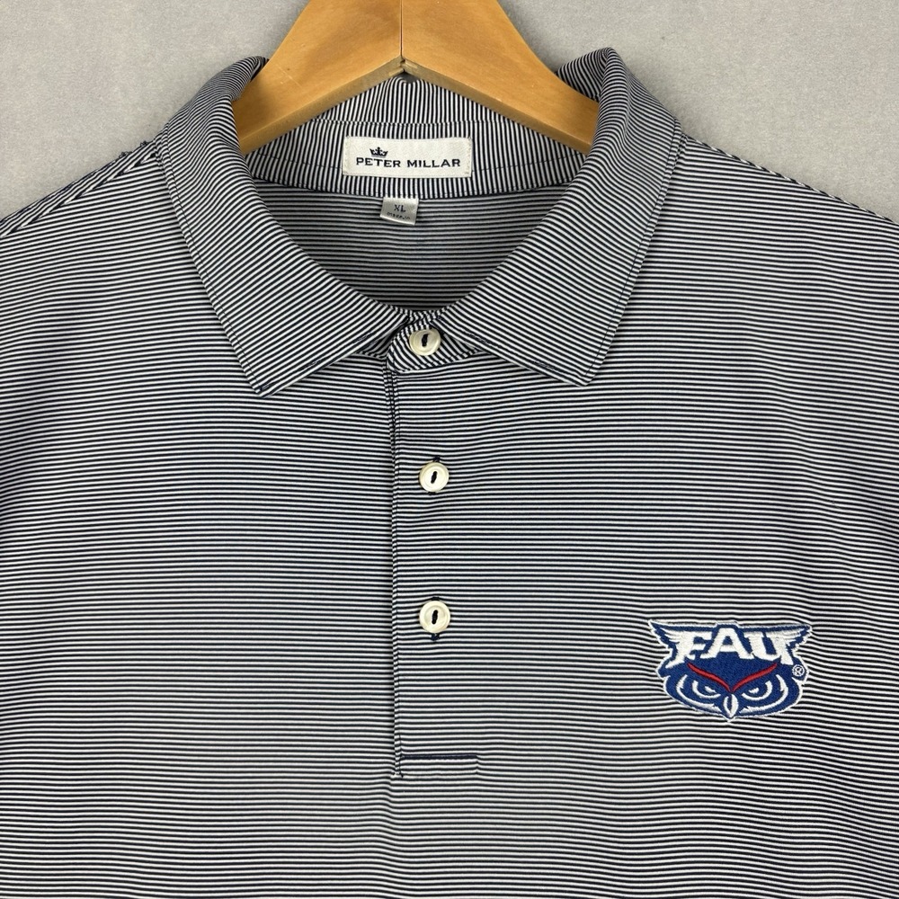 Peter Millar Summer Comfort Polo Mens XL White Striped FAU Owls Golf Stretch